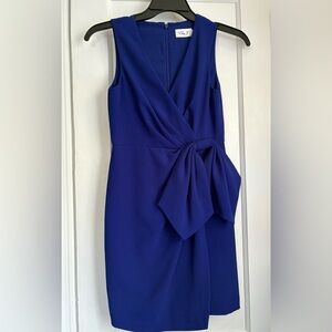 Eliza J V-Neckline Faux Wrap Full Zip Cobalt Blue Sleeveless Mini Dress, Sz: 2P